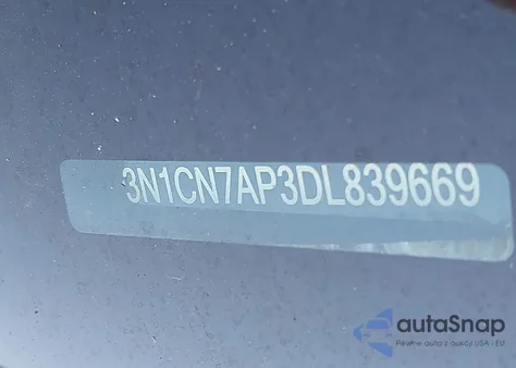 2013 Nissan Versa 1.6 Sv z USA, uszkodzony, nr VIN 3N1CN7AP3DL839669